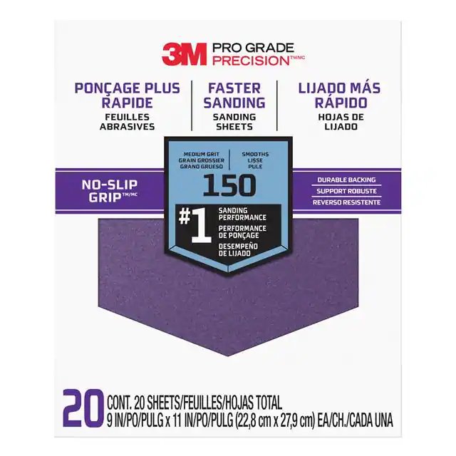 3M 150 Grit Pro Grade No Slip Grip Sandpaper - 20 Pack