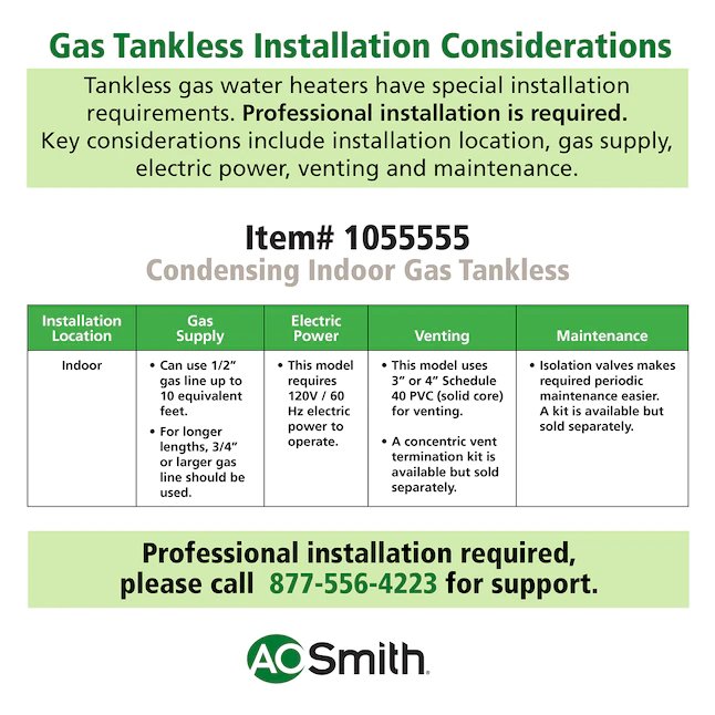 AO Smith Signature Series 6,6-GPM 160000-BTU Durchlauferhitzer mit Erdgas für den Innenbereich