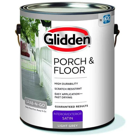 Glidden 3034F Pintura satinada para interiores/exteriores de porches y pisos (gris claro, 1 galón) 