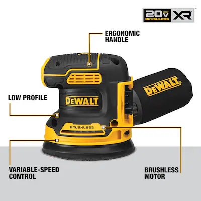 DeWalt XR 20-Volt-Bürstenloser, kabelloser Exzenterschleifer mit variabler Geschwindigkeit und Staubmanagement (Batterie im Lieferumfang enthalten)