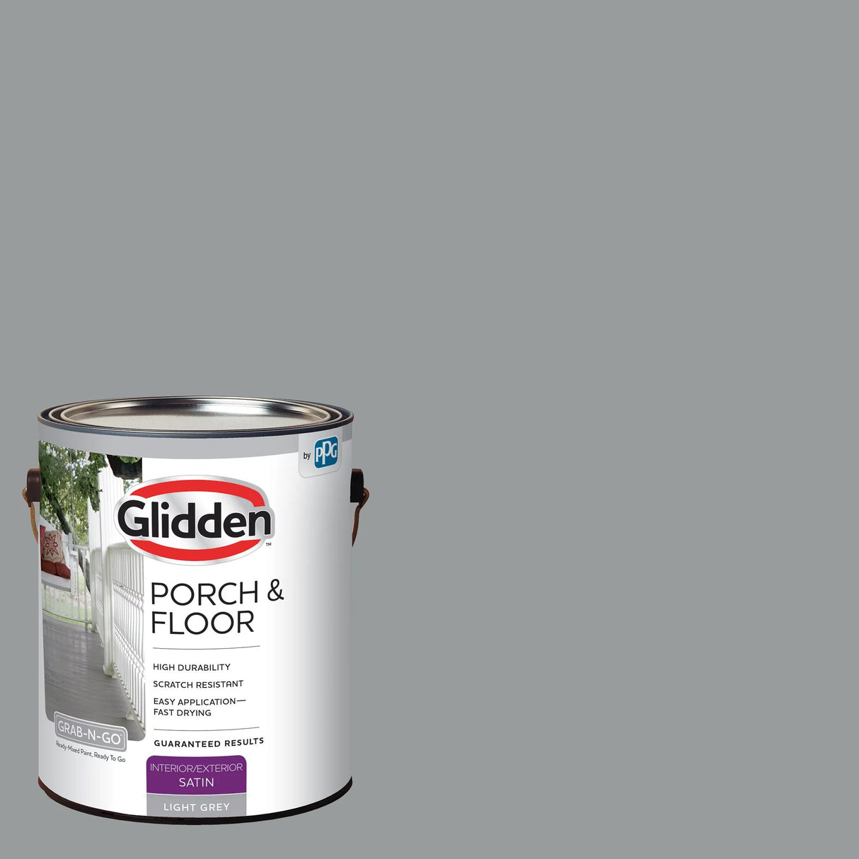 Glidden 3034F Pintura satinada para interiores/exteriores de porches y pisos (gris claro, 1 galón) 