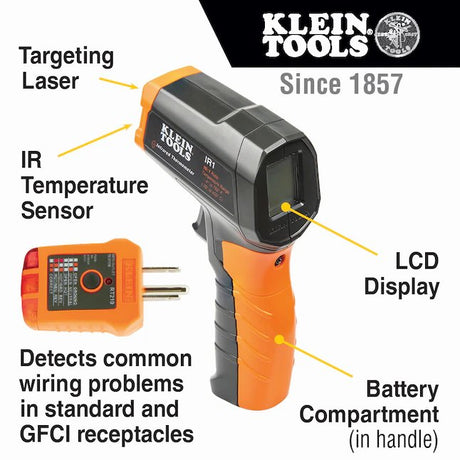 Termómetro infrarrojo con probador de receptáculo digital Klein Tools