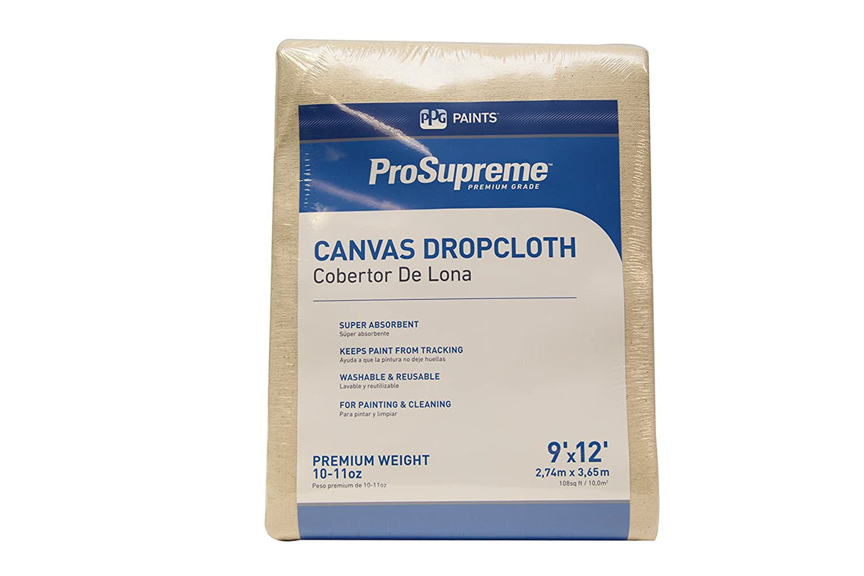 PPG® ProSupreme® Canvas Drop Cloth 9-Ft x 12-FT (Heavy Weight, 10oz)