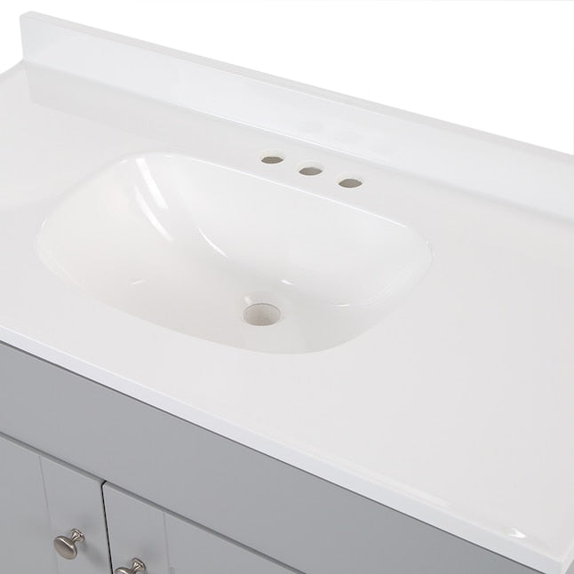 Project Source 36-Zoll-Badezimmerwaschtisch in Grau mit Einzelwaschbecken und kultivierter Marmorplatte