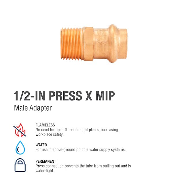 Prensa de cobre de 1/2 pulg. x 1/2 pulg. x adaptador macho de presión MPT