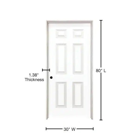 Puerta interior precolgada simple compuesta con imprimación blanca texturizada y núcleo hueco de 6 paneles para diestros de 30 x 80 pulgadas
