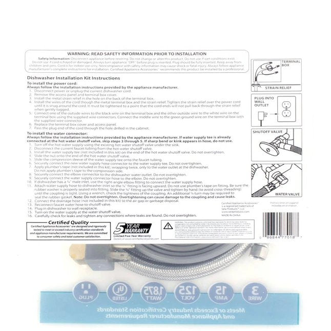 Certified Appliance Accessories 6-ft 3/8-in Fcm Inlet x 3/8-in Mip Outlet Braided Stainless Steel Dishwasher Installation Kit