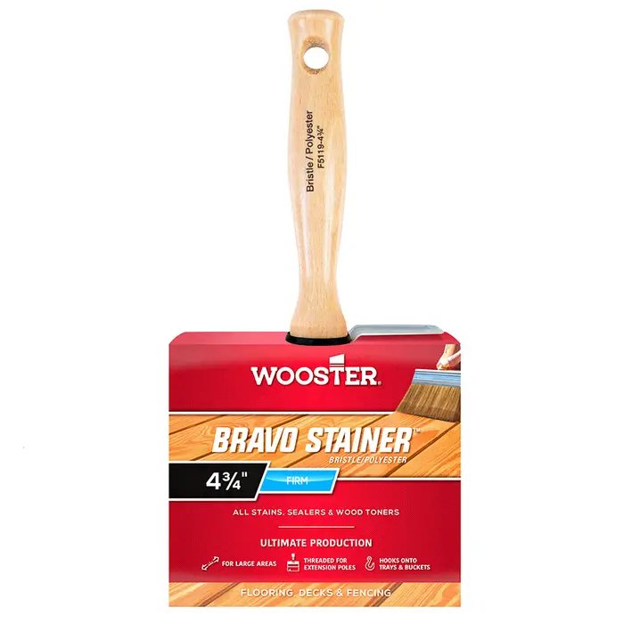 4-3/4″ Wooster F5119 Bravo Stainer Bravo Stainer White China Bristle Stain Brush, For All Paints