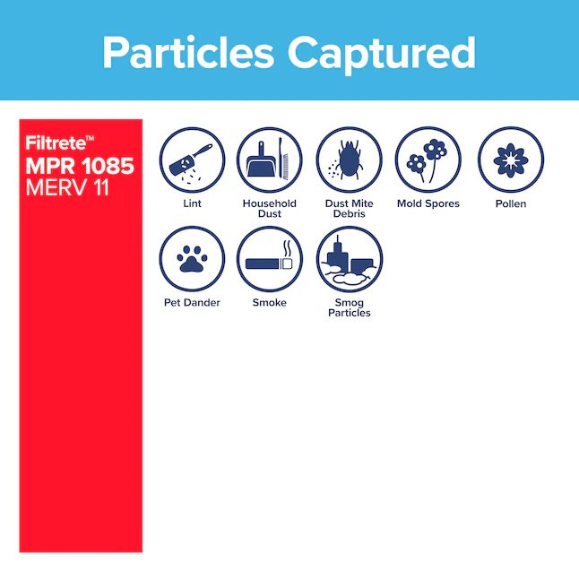 Filtrete 20-in W x 20-in L x 1-in 11 MERV 1085 MPR Allergen Defense Extra Electrostatic Pleated Air Filter (2-Pack)