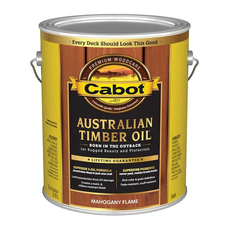 Cabot Australian Timber Oil Vorgetönter Mahagoni-Flammentransparenter Holzbeize und Versiegeler für den Außenbereich (1 Gallone)