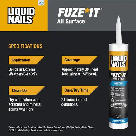 Liquid Nails Fuse It All Surface Construction Adhesive - 9oz