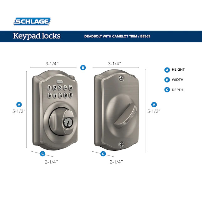 Schlage  Keypad Camelot Satin Nickel Single Cylinder Electronic Deadbolt Lighted Keypad