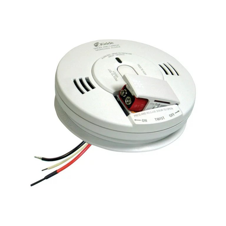 Kidde Firex Detector de humo y monóxido de carbono, cableado con respaldo de batería de 9 V y alarma de voz, paquete de 3