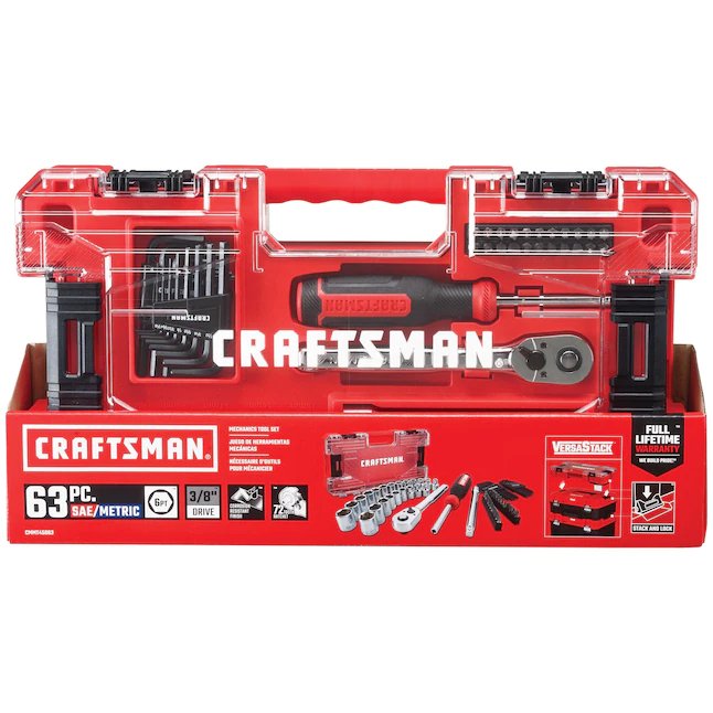 CRAFTSMAN  63-Piece Standard (SAE) and Metric Combination Chrome Mechanics Tool Set (3/8-in) with Hard Case