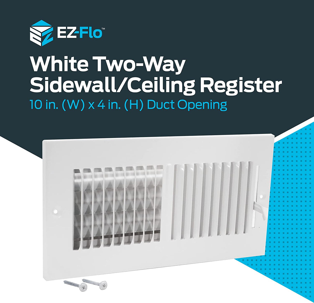 EZ-FLO 10 x 4 Inch Two-Way Ventilation Steel Sidewall/Ceiling Register, Steel Duct Opening