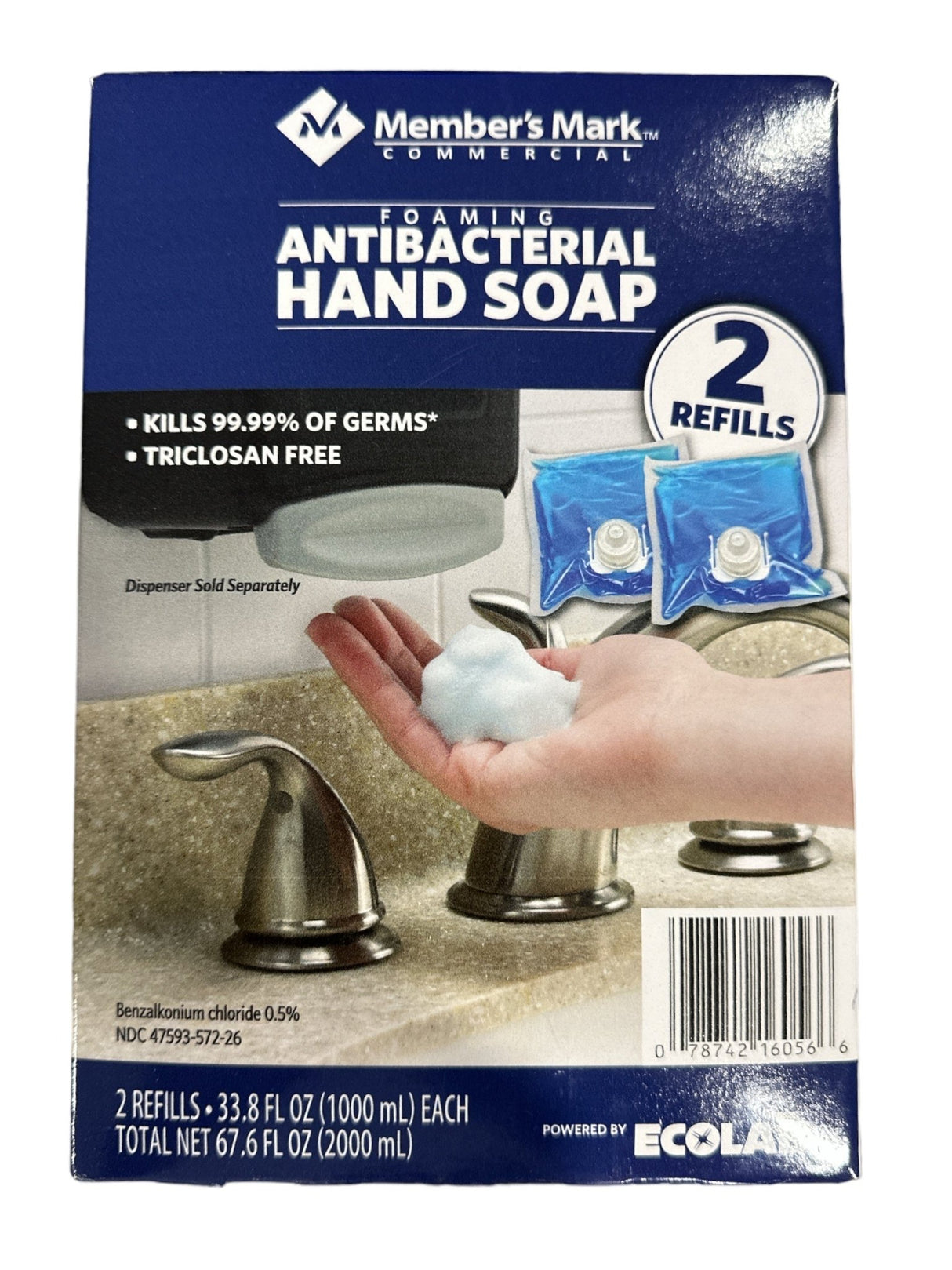 Recambio de jabón de manos antibacteriano en espuma comercial Member's Mark (33.8 oz., 2 pk.)