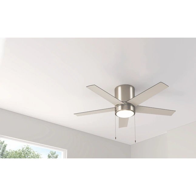 Harbor Breeze  Quonta 52-in Brushed Nickel LED Indoor Flush Mount Ceiling Fan with Light (5-Blade)
