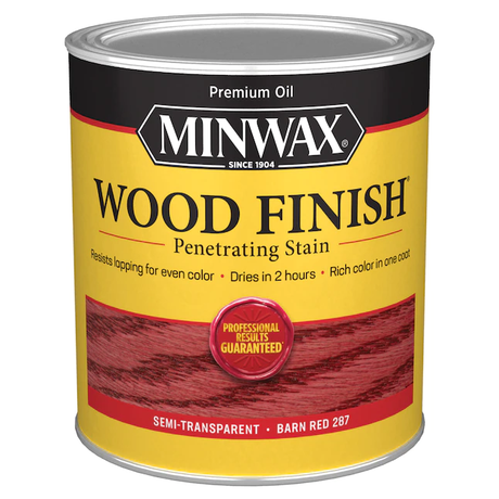 Tinte interior semitransparente rojo granero a base de aceite para acabado de madera Minwax (1 cuarto de galón)