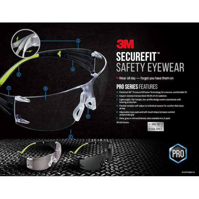 3M SecureFit Plastic Anti-Fog Safety Glasses