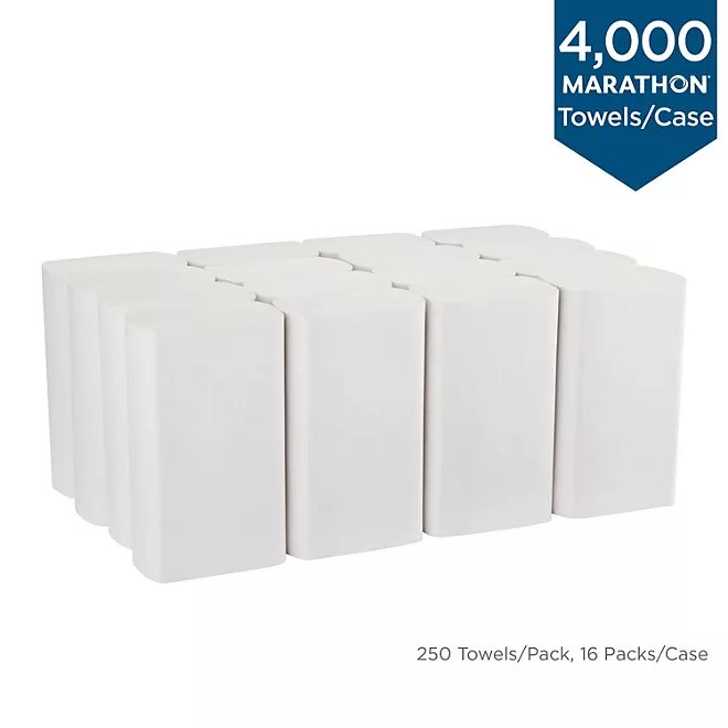 Toallas de papel Marathon Multifold de 1 capa, 9.2" x 9.4" (250 toallas/paq., 16 paq.)