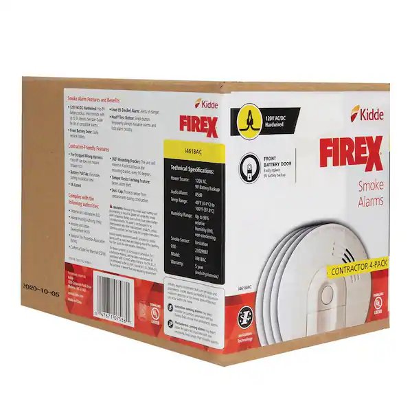 Kidde Firex Rauchmelder, festverdrahtet mit 9-V-Batterie-Backup und Frontlader-Batteriefach, Rauchmelder (4er-Pack)