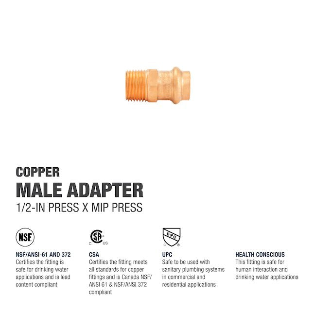 Prensa de cobre de 1/2 pulg. x 1/2 pulg. x adaptador macho de presión MPT