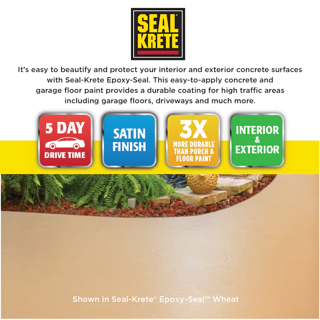 Seal-Krete Epoxy-Seal Pintura para pisos de garaje y concreto Armor Grey Satin de 1 componente Pintura para pisos de garaje y concreto