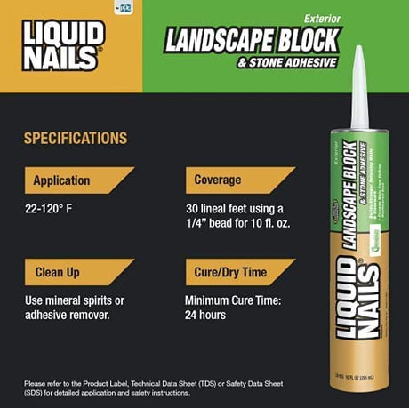 Liquid Nails Adhesivo para bloques y piedras para paisajes - 10 oz
