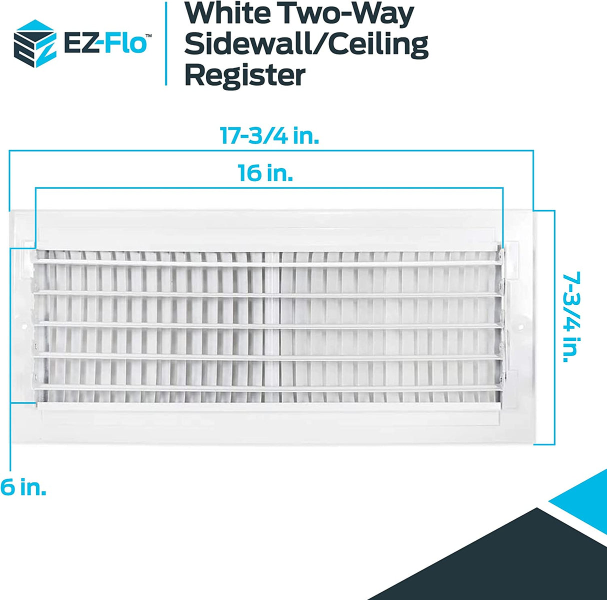 EZ-FLO Rejilla de aire de retorno de registro de techo/pared lateral de acero de ventilación de 16 x 6 pulgadas, apertura de conducto de acero