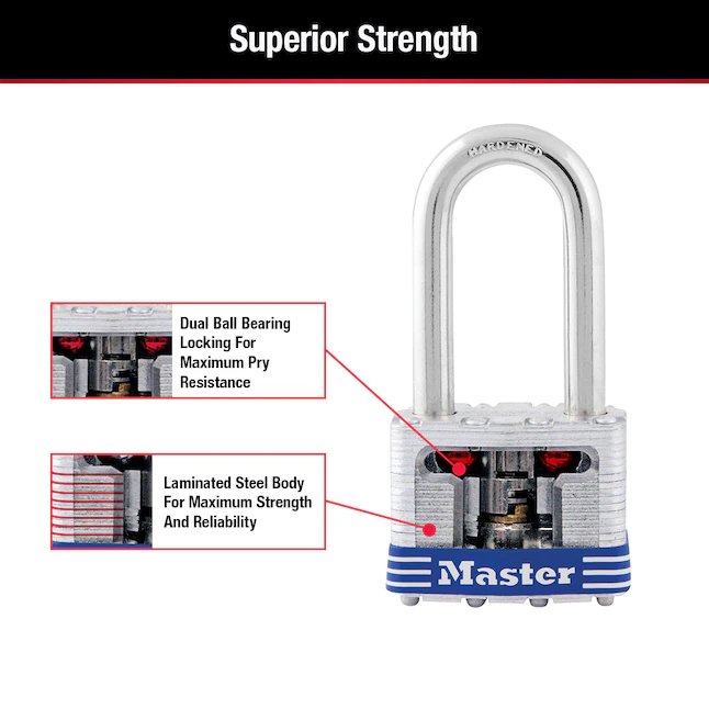 Master Lock Vorhängeschloss aus Stahl mit 1-1/2-Zoll-Bügel und 1,5625-Zoll-Breite