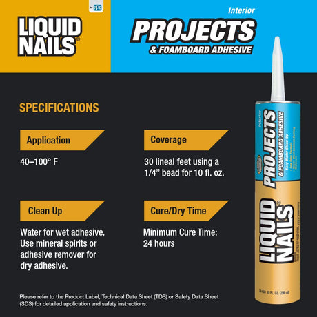 Liquid Nails Interior Projects and Foamboard Adhesive - 10oz