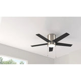 Harbor Breeze  Quonta 52-in Brushed Nickel LED Indoor Flush Mount Ceiling Fan with Light (5-Blade)