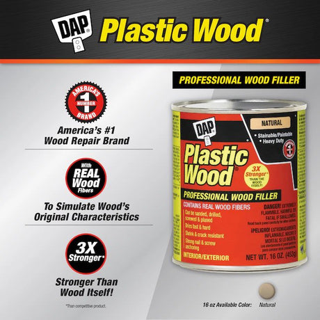 Masilla para madera natural DAP Plastic Wood de 16 onzas