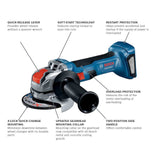 Bosch X-LOCK 4.5-in 18-Volt Sliding Switch Brushless Cordless Angle Grinder