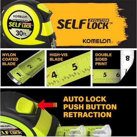 Komelon Self-Lock Evolution Cinta métrica de bloqueo automático de 30 pies