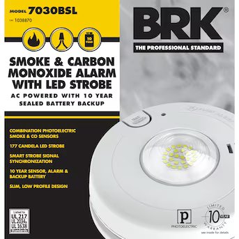 First Alert BRK 7030BSL Festverdrahteter Kombinationsalarm für Hörgeschädigte mit LED-Blitzlicht