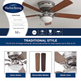 Harbor Breeze Armitage 52-in Brushed Nickel LED Indoor Flush Mount Ceiling Fan with Light (5-Blade)
