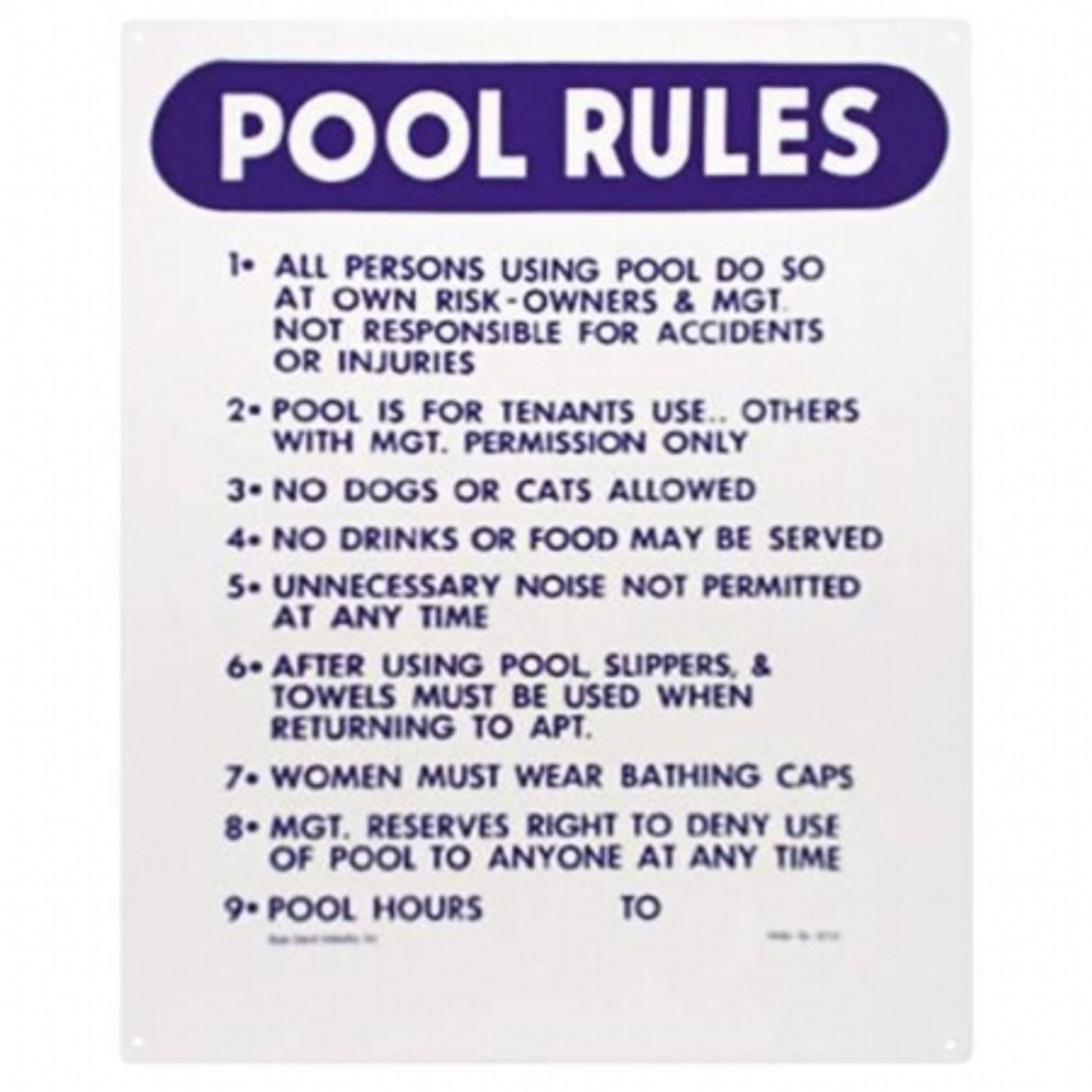 Pool Rules Sign - 18” x 24”