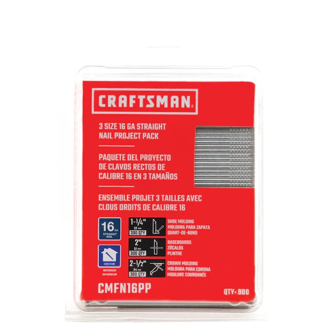 CRAFTSMAN 1-1/4-in; 2-in; 2-1/2-in 16-Gauge Straight Coated Collated Finish Nails (900-Per Box)