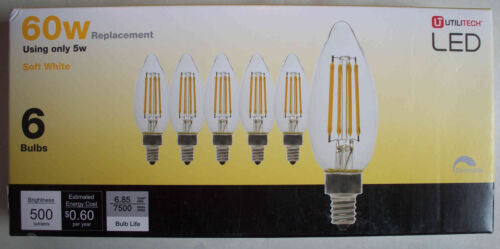 Utilitech LED 6er-Pack B10C-Glühbirnen 60 W Ersatz