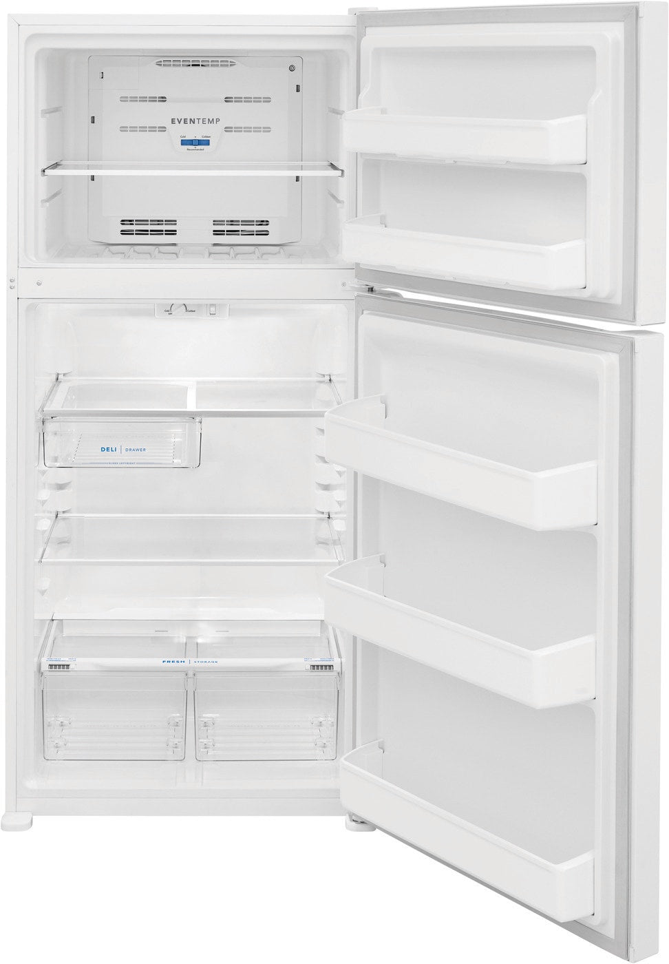 Frigidaire Refrigerador de estante de vidrio con congelador superior de 18.3 pies cúbicos (blanco)