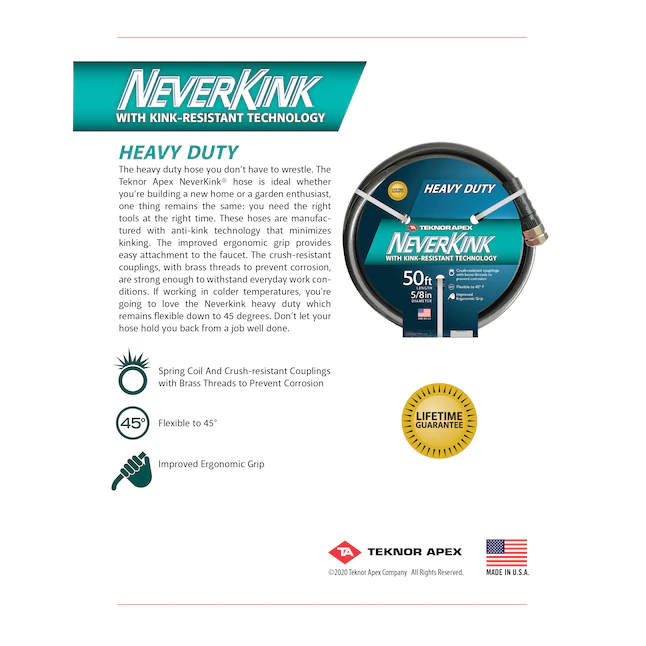 NeverKink Teknor Apex Manguera en espiral gris de vinilo resistente sin torceduras de 5/8 pulgadas x 50 pies