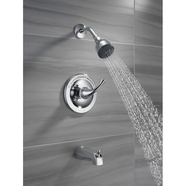 Delta Foundations - Grifo redondo para bañera y ducha, 1 manija, cromado, función única, válvula incluida
