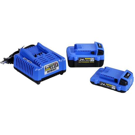 Kobalt 24 voltios, paquete de 2, 2 amperios por hora; Kit de batería de litio para herramientas eléctricas de 4 amperios por hora (cargador incluido)