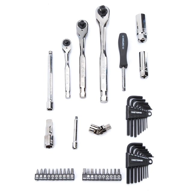 CRAFTSMAN  121-Piece Standard (SAE) and Metric Combination Gunmetal Chrome Mechanics Tool Set (1/4-in; 3/8-in; 1/2-in; 1-in) with Hard Case