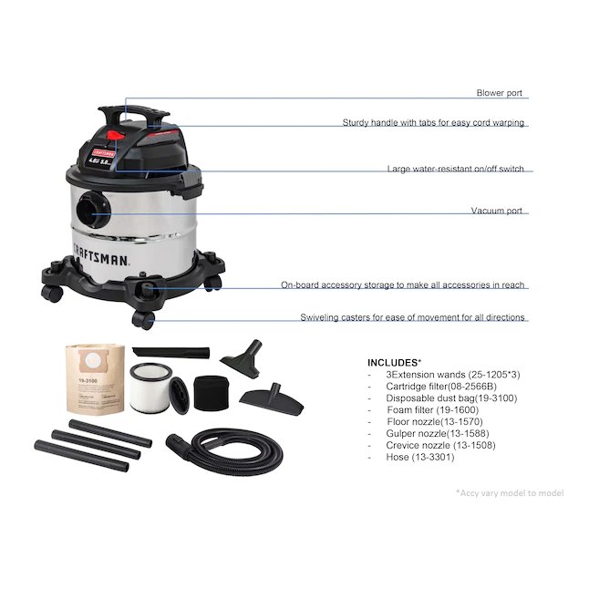 CRAFTSMAN®  5-Gallons 4-HP Corded Wet/Dry Shop Vacuum with Accessories Included