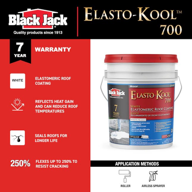 BLACK JACK Elasto-Kool 700 Revestimiento de techo elastomérico reflectante blanco de 4.75 galones (7 años de garantía limitada)