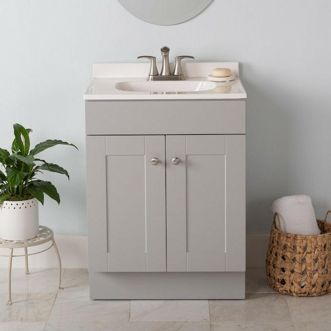Project Source 24-in Gray Single Sink Bathroom Vanity with White Cultured Marble Top