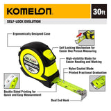 Komelon Self-Lock Evolution Cinta métrica de bloqueo automático de 30 pies