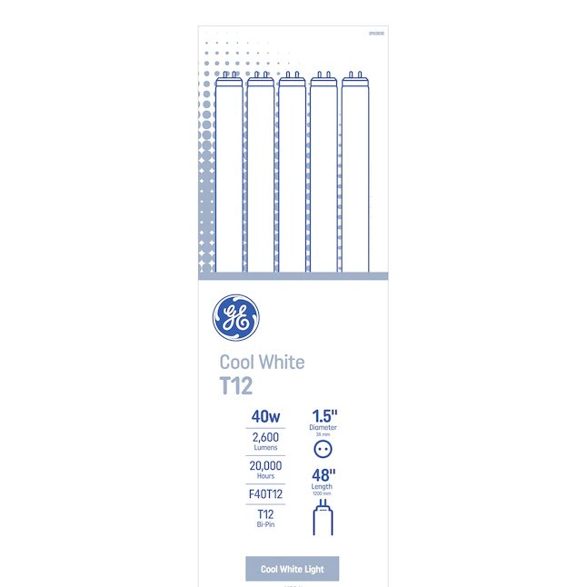 Bombilla fluorescente GE lineal blanca fría mediana de dos pines (T12) (paquete de 30)